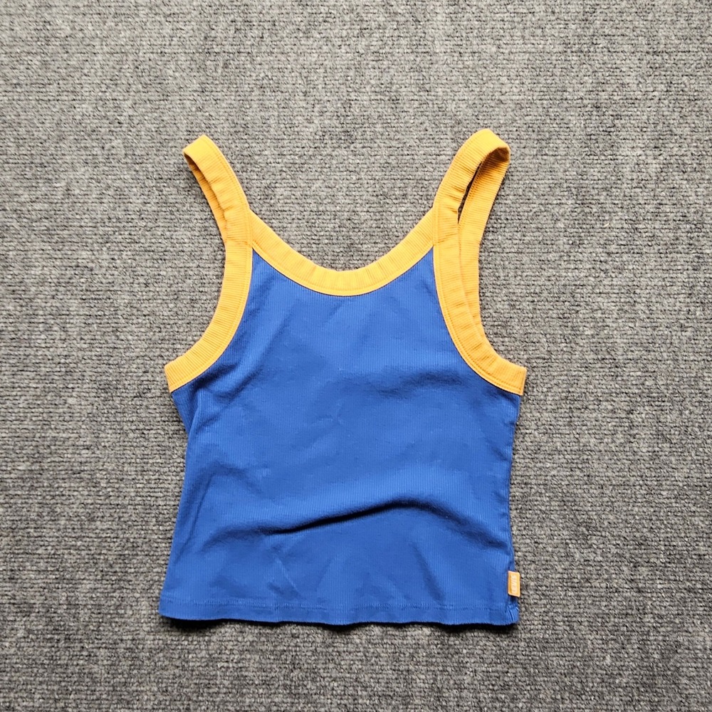 Levis Gold Tab Ribbed Tank Top Blue Yellow Trim Sleeveless Crop XS